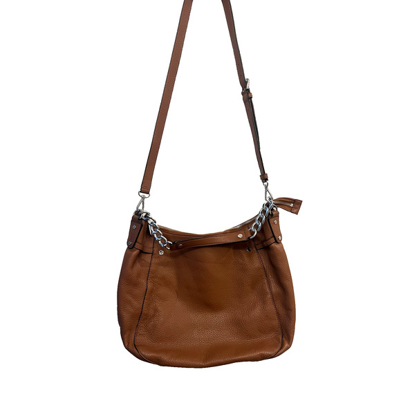 MICHAEL KORS Crossbody w/ Chain Top Handle Handbag Camel Brown Soft Leather - Picture 1 of 15